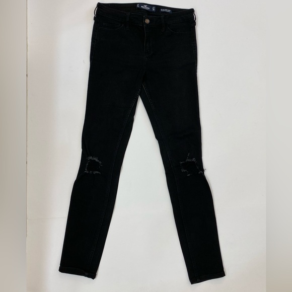 Hollister Distressed Mid Rise Super Skinny Classic Stretch Black Jeans size 5R - Picture 2 of 13